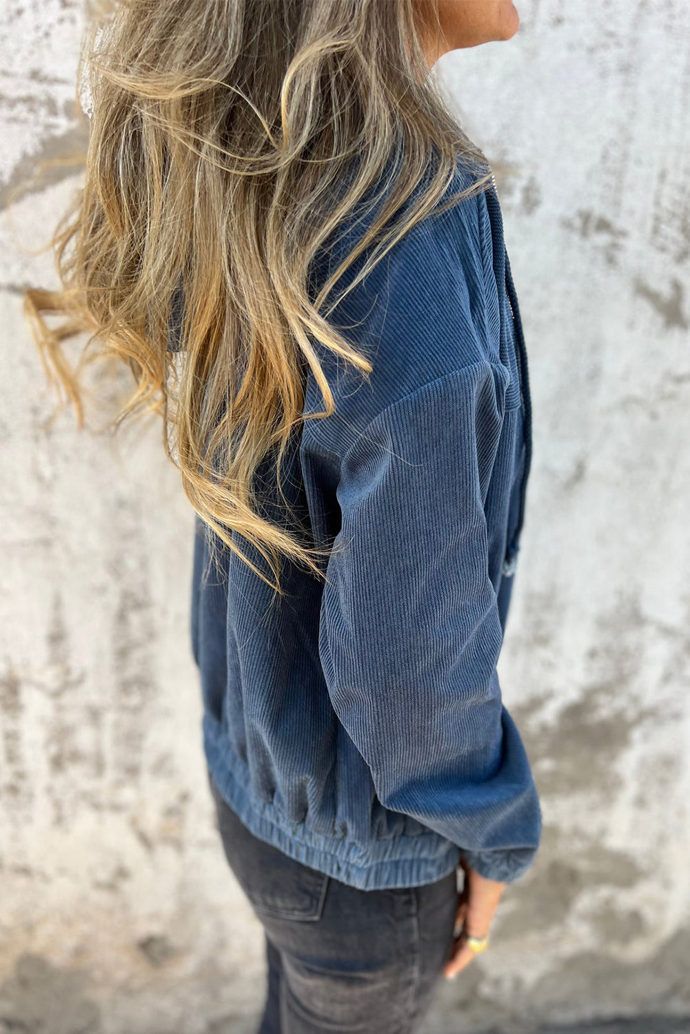 Adjustable Drawstring Teal Zip-Up Hoodie