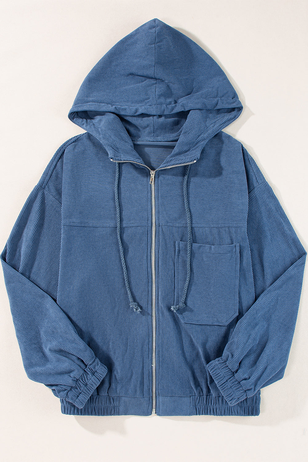 Adjustable Drawstring Teal Zip-Up Hoodie