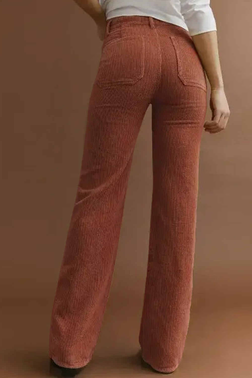 Chic High-Waisted Corduroy Pants Featuring Trendy Square Pockets