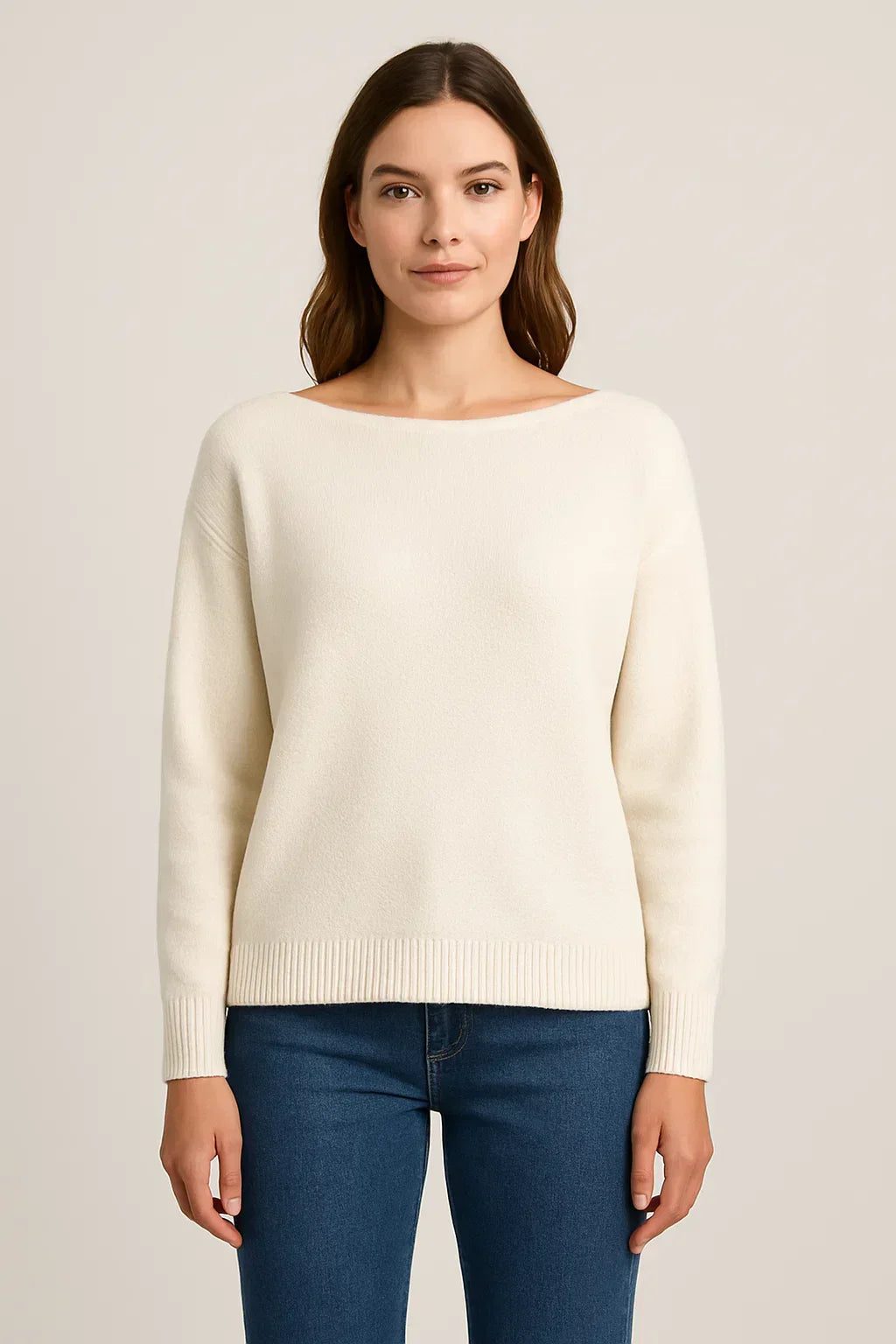 Eva - Cozy Knit Sweater Featuring a Stylish Boat Neck